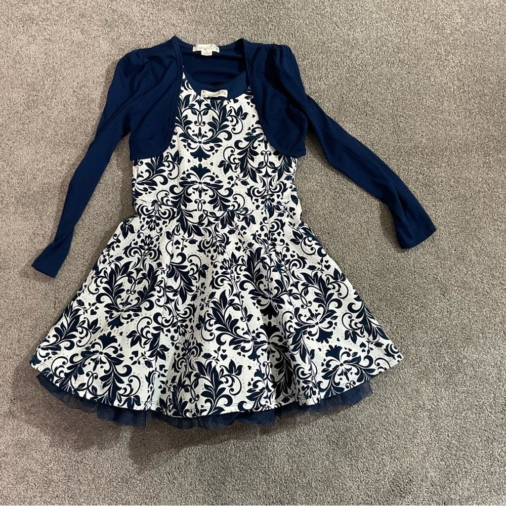 Knit Works Girls Flocked Skater Dress and Shrug Set